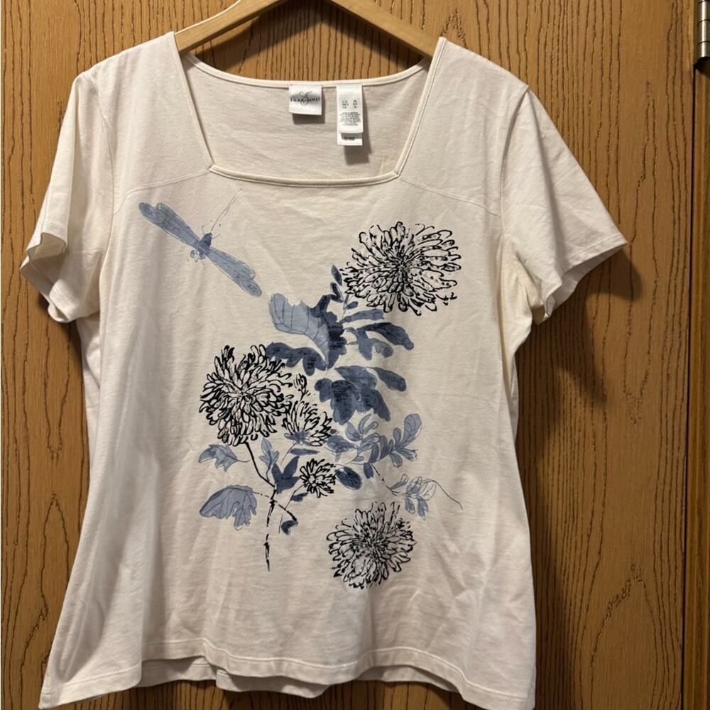 Emma James Light Blue Floral Short Sleeve Top Size XL